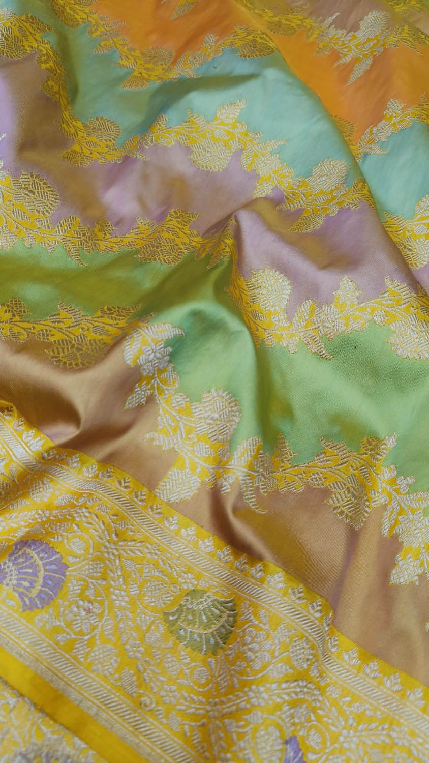 Exquisite Multicolor Banarasi Handloom Pure Katan Silk Rangkat Meenakari Saree - Luxurion World