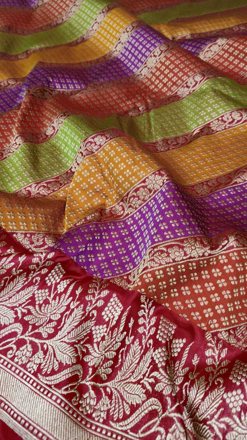 Exquisite Multicolor Banarasi Handloom Pure Katan Silk Rangkat Meenakari Saree - Luxurion World