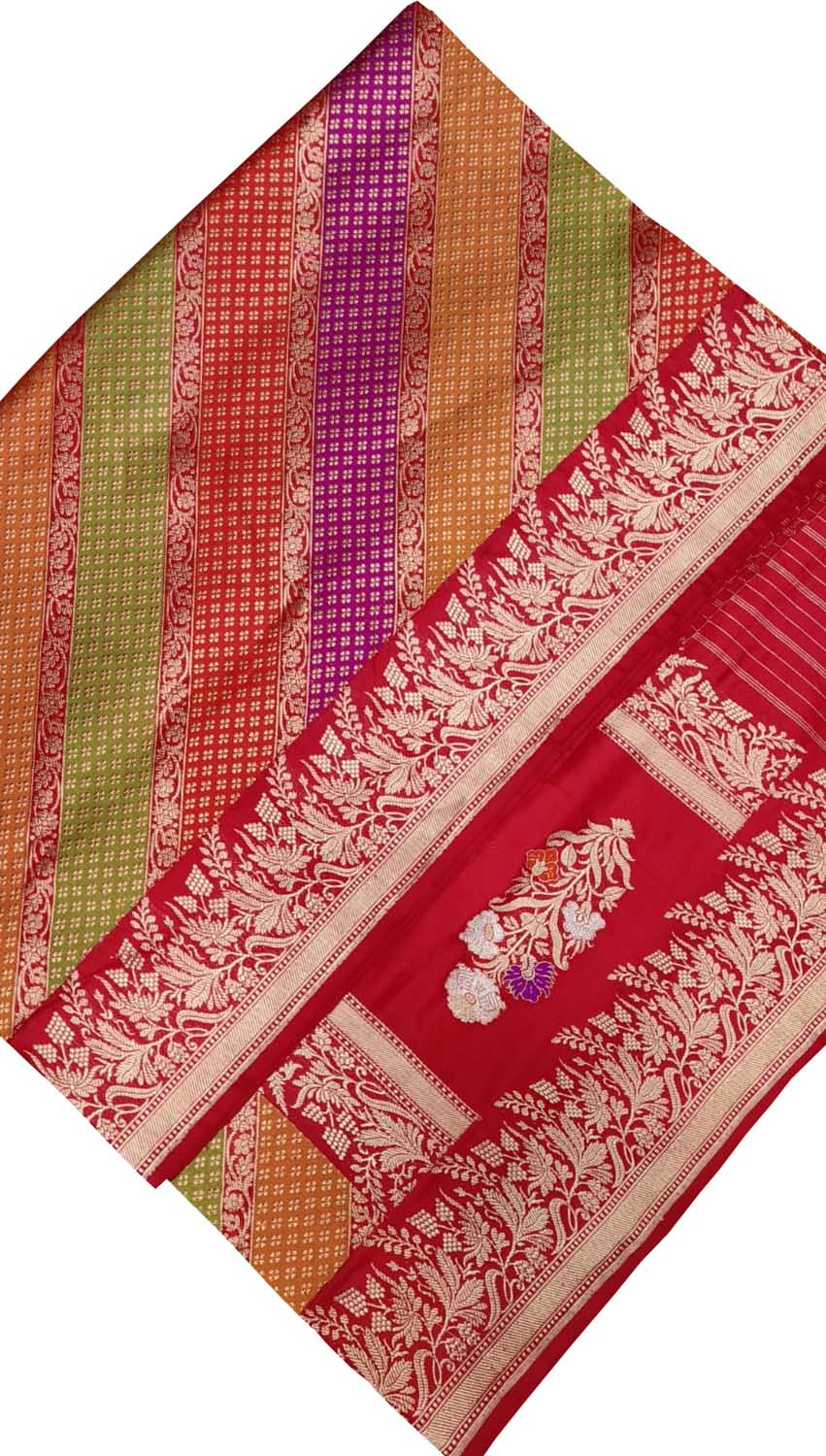 Exquisite Multicolor Banarasi Handloom Pure Katan Silk Rangkat Meenakari Saree - Luxurion World