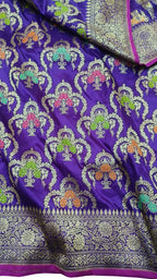 Exquisite Purple Banarasi Handloom Pure Katan Silk Meenakari Saree - Luxurion World