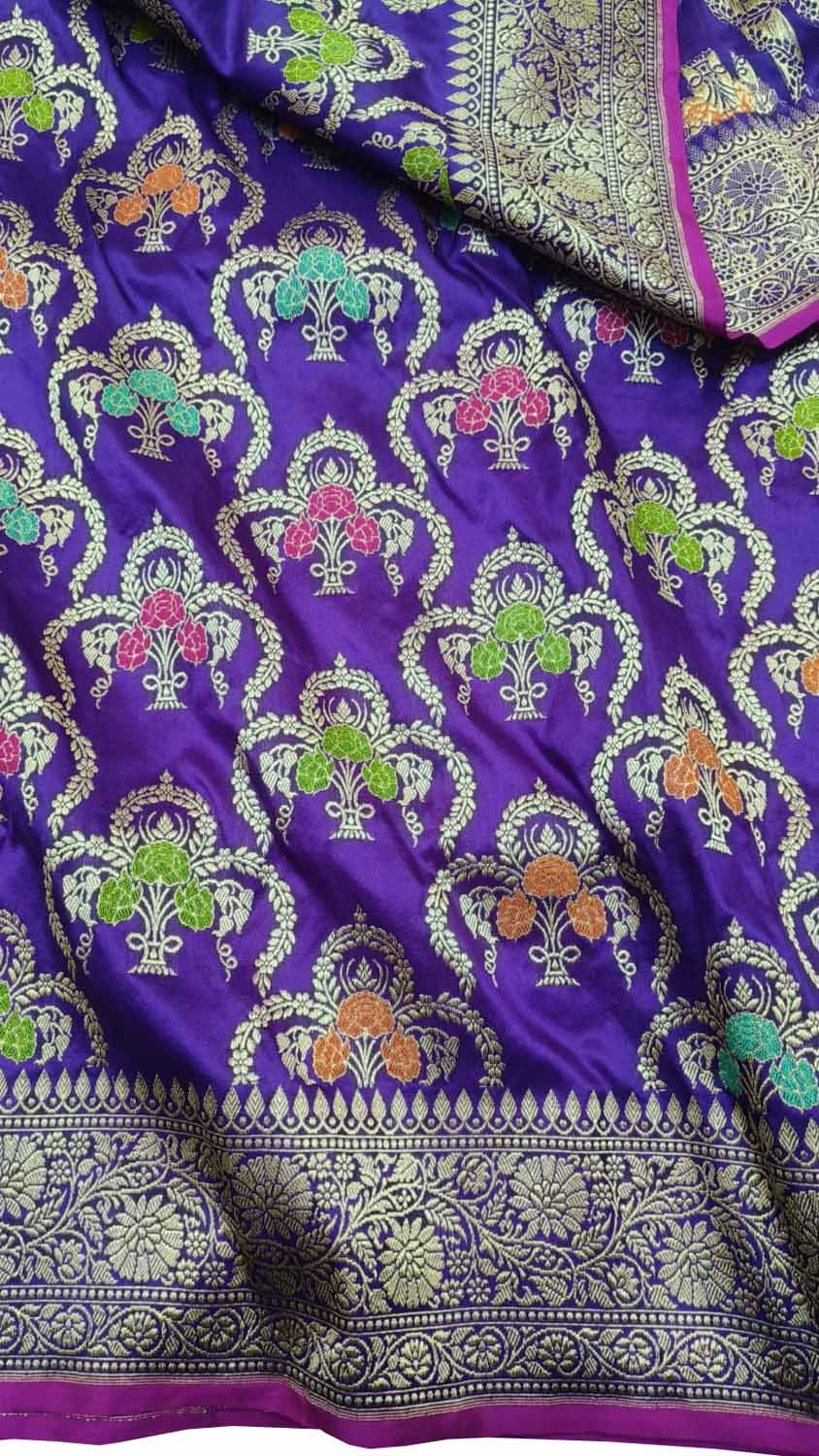 Exquisite Purple Banarasi Handloom Pure Katan Silk Meenakari Saree - Luxurion World