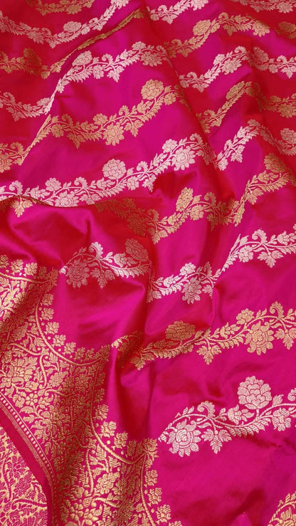 Elegant Pink Banarasi Handloom Pure Katan Silk Sona Roopa Saree: A Timeless Classic - Luxurion World
