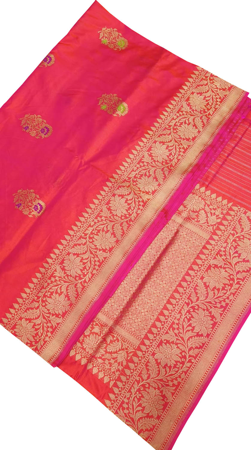 Elegant Pink Shot Banarasi Handloom Pure Katan Silk Meenakari Saree - Luxurion World