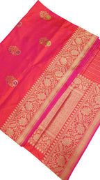 Elegant Pink Shot Banarasi Handloom Pure Katan Silk Meenakari Saree - Luxurion World