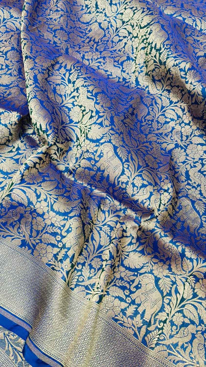 Exquisite Blue Banarasi Handloom Pure Katan Silk Saree: Timeless Elegance - Luxurion World