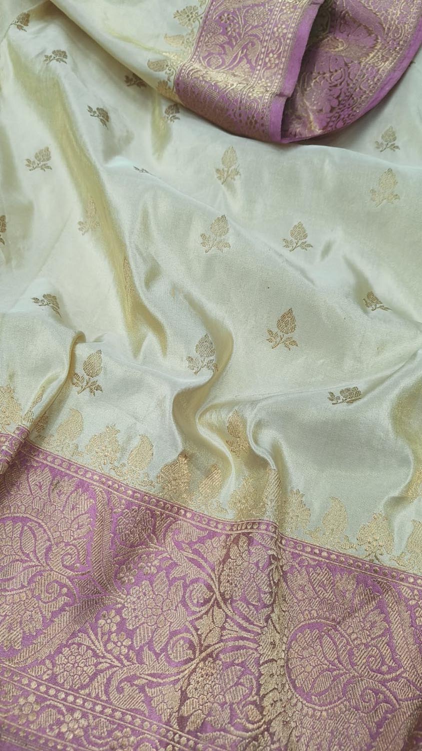 Elegant Off White Banarasi Tissue Silk Saree - Luxurion World