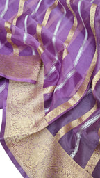 Elegant Purple Banarasi Kora Silk Saree - Luxurion World
