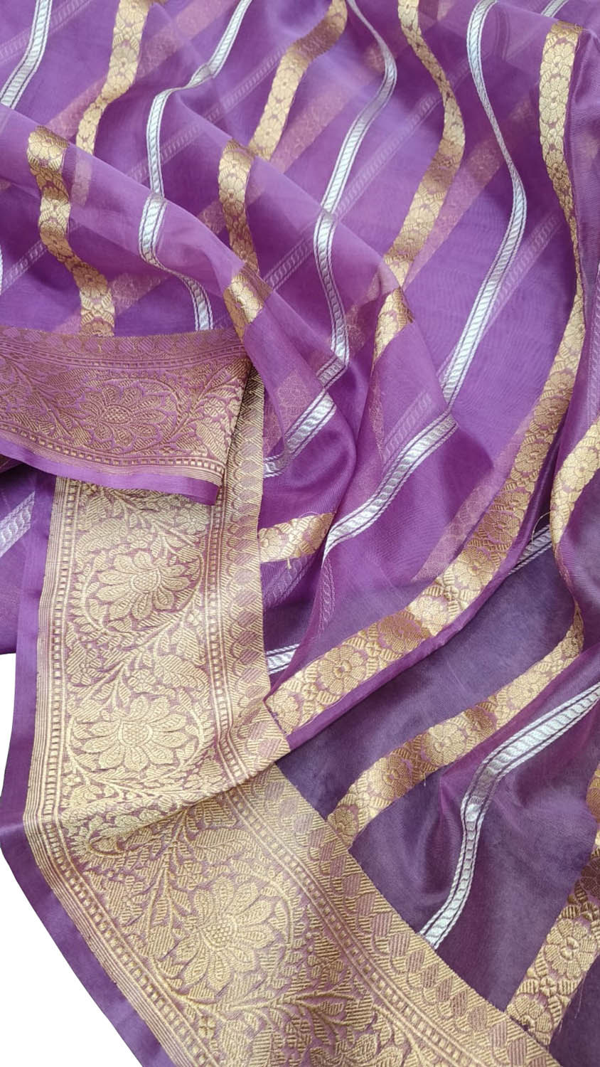Elegant Purple Banarasi Kora Silk Saree - Luxurion World