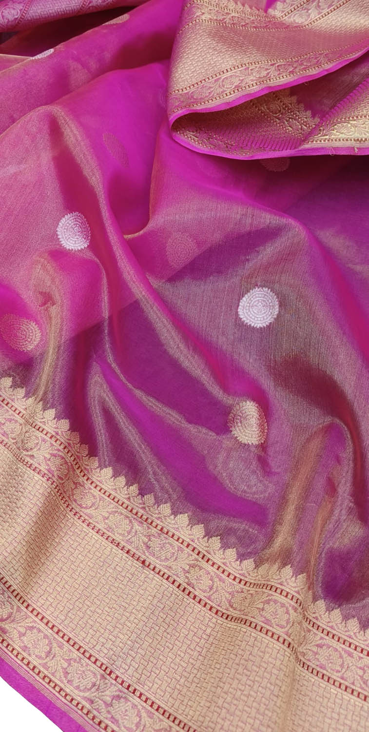 Exquisite Pink Banarasi Tissue Silk Saree - Handloom Beauty - Luxurion World