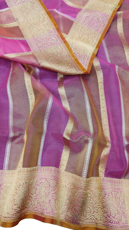 Exquisite Pink Banarasi Tissue Silk Saree - Handloom Pure - Luxurion World