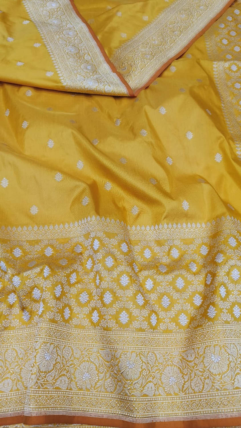 Yellow Banarasi Handloom Katan Silk Saree - Luxurion World