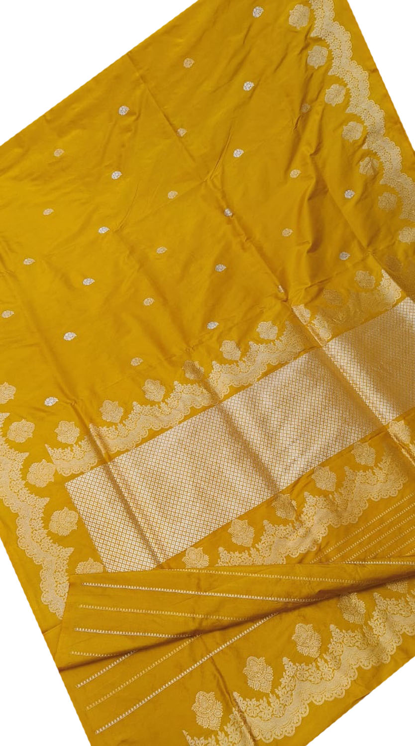 Yellow Banarasi Handloom Katan Silk Saree - Luxurion World
