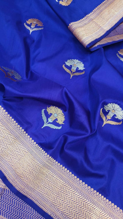 Exquisite Blue Banarasi Handloom Katan Silk Saree - Luxurion World