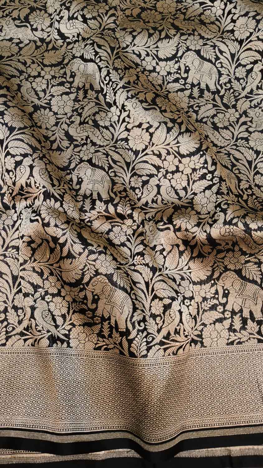 Elegant Black Banarasi Katan Silk Saree - Luxurion World