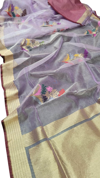 Elegant Purple Banarasi Tissue Silk Saree - Luxurion World