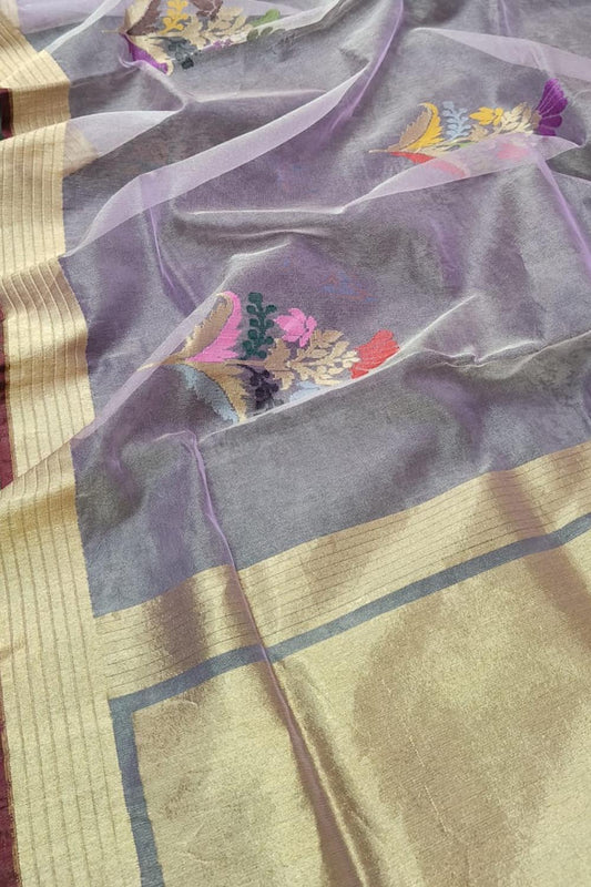 Elegant Purple Banarasi Tissue Silk Saree - Luxurion World