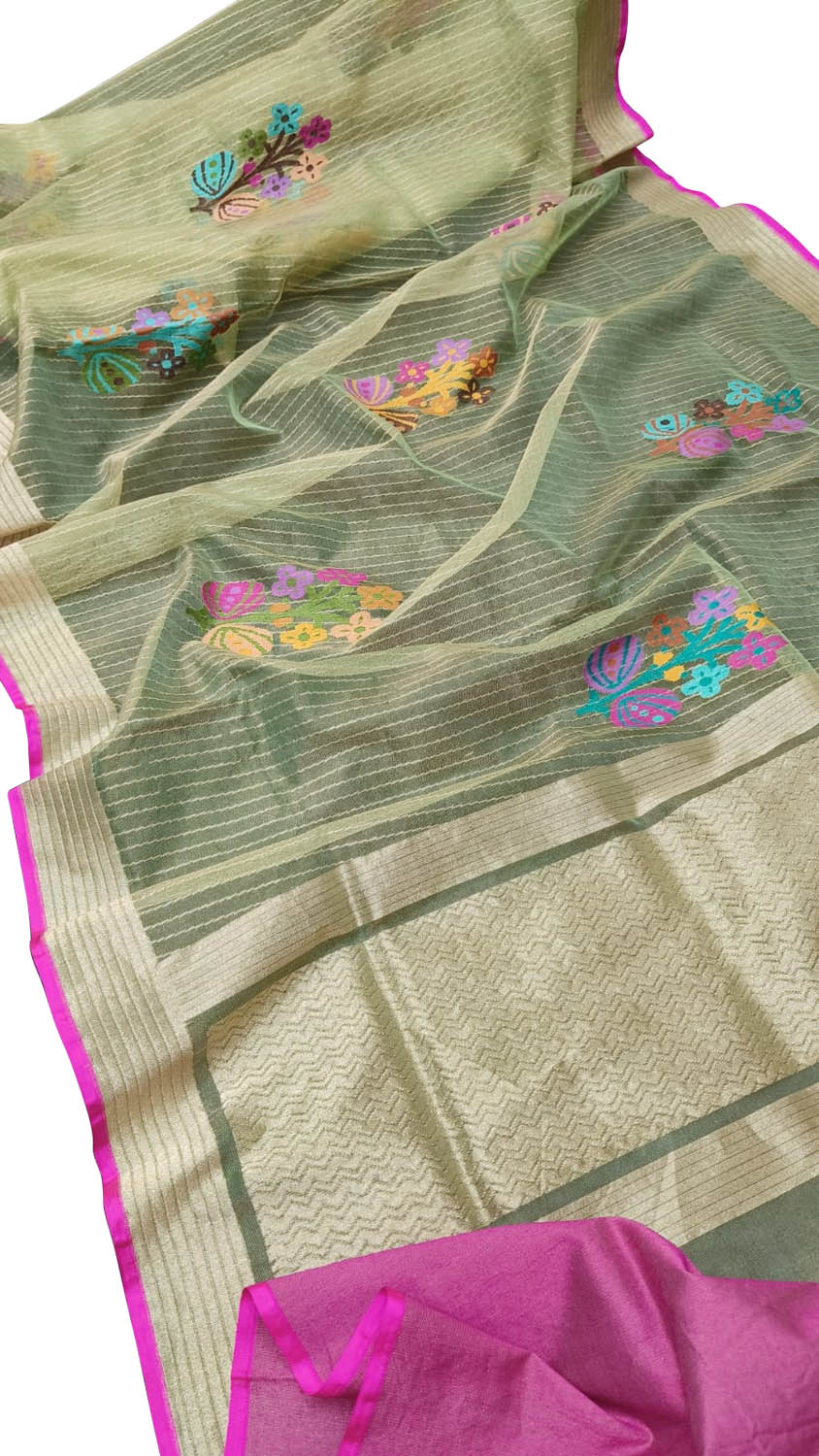 Exquisite Green Banarasi Tissue Silk Saree - Luxurion World