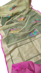 Exquisite Green Banarasi Tissue Silk Saree - Luxurion World