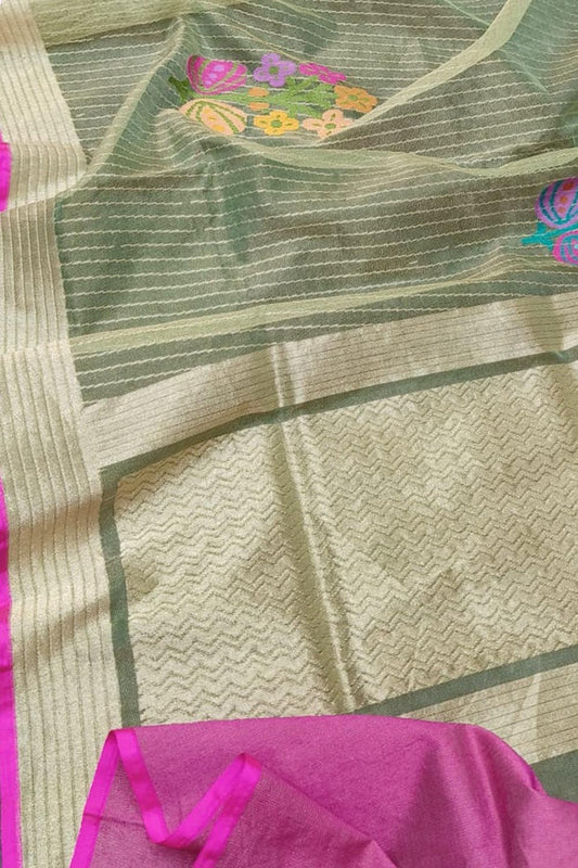 Exquisite Green Banarasi Tissue Silk Saree - Luxurion World