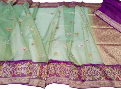 Exquisite Green Banarasi Tissue Silk Saree - Handloom Beauty - Luxurion World