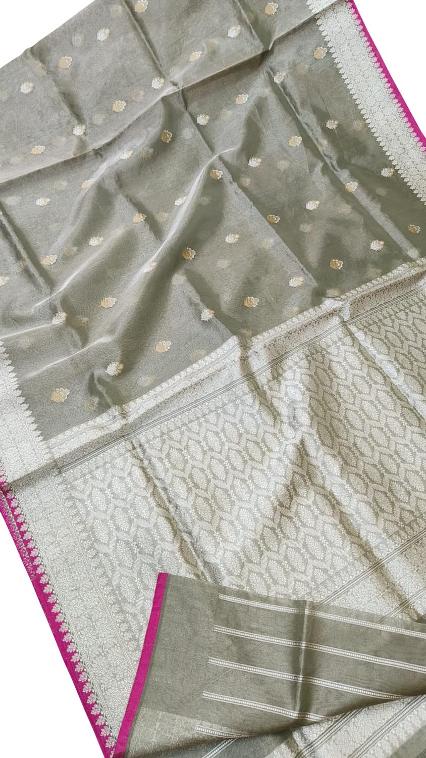Elegant Grey Banarasi Tissue Silk Saree - Luxurion World
