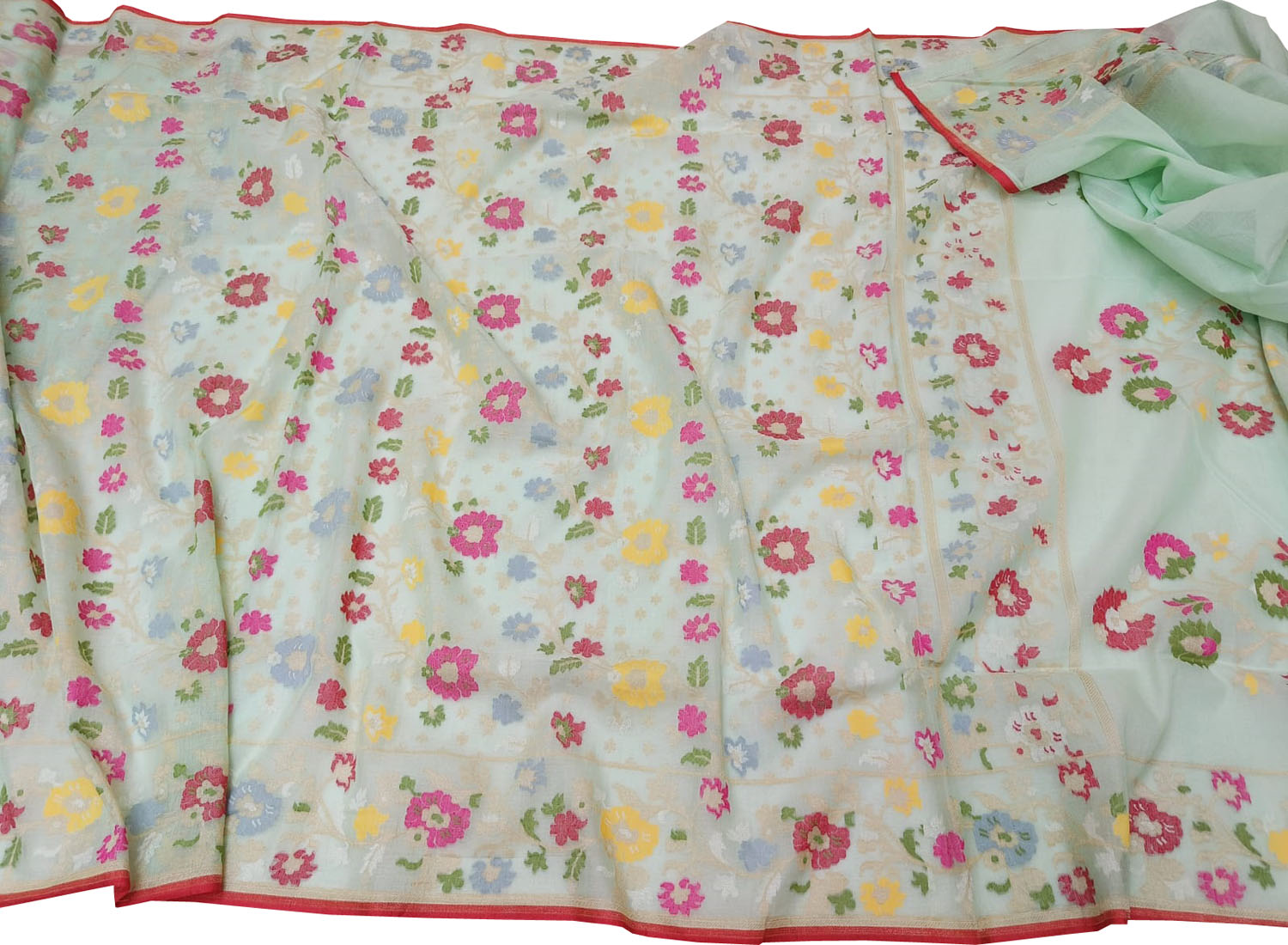 Green Banarasi Handloom Cotton Saree - Luxurion World