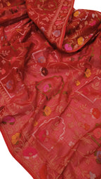 Red Banarasi Handloom Pure Cotton Saree - Elegant and Traditional - Luxurion World