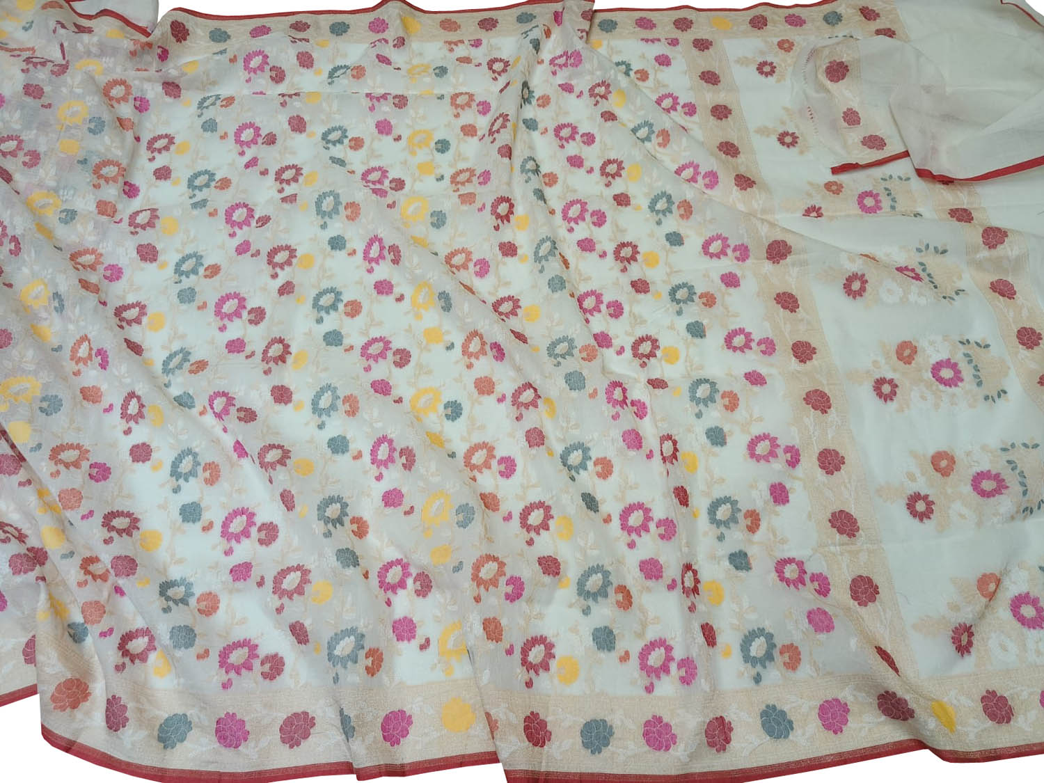 Elegant Off White Banarasi Cotton Saree - Luxurion World
