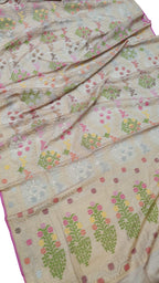 Pastel Banarasi Handloom Cotton Saree - Luxurion World