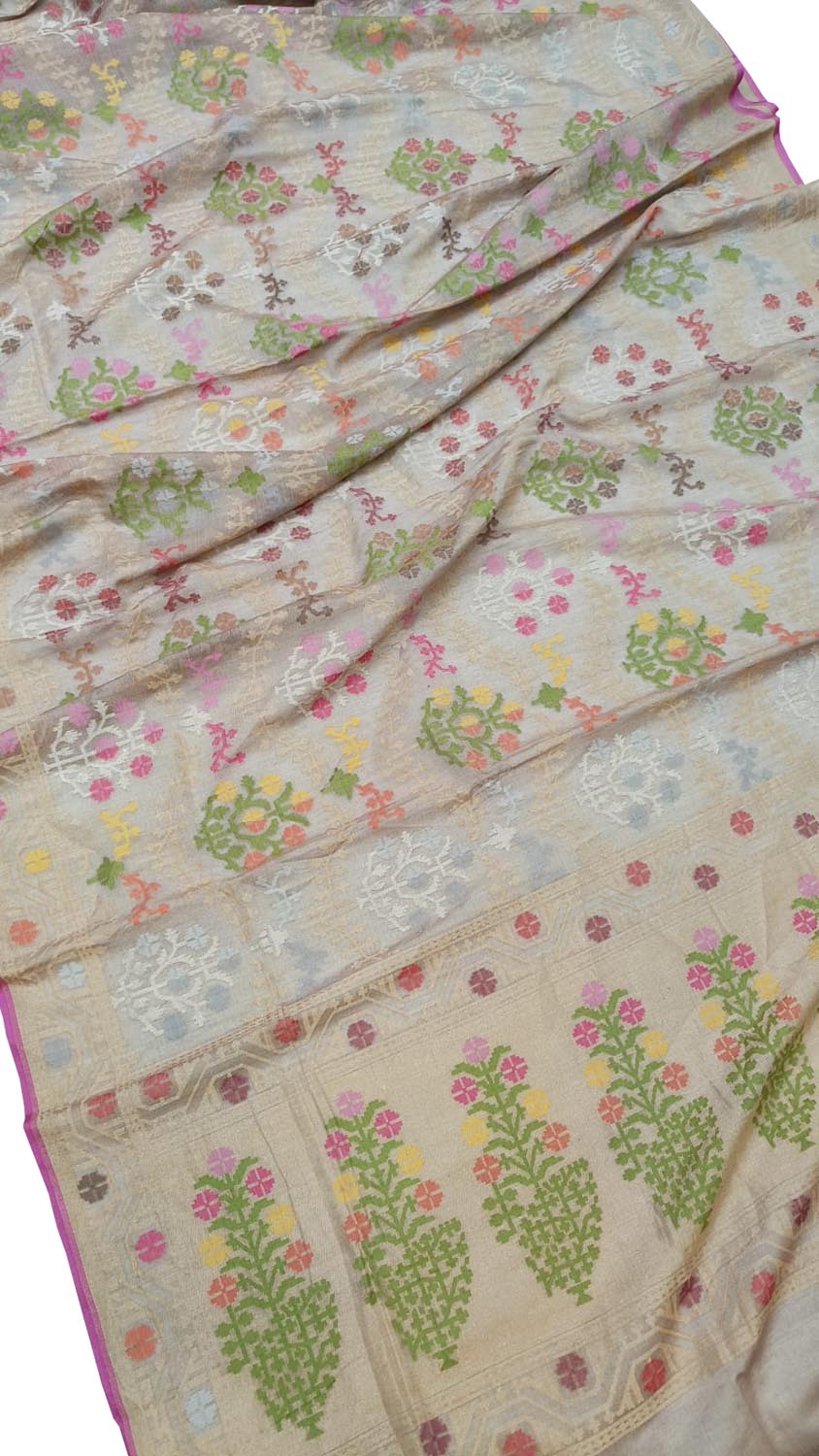 Pastel Banarasi Handloom Cotton Saree - Luxurion World