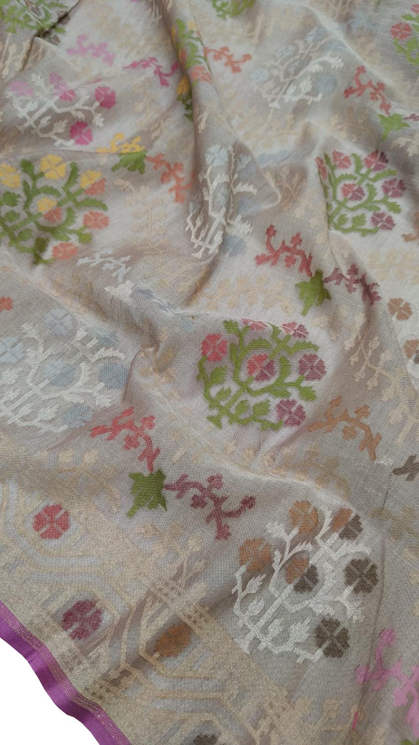 Pastel Banarasi Handloom Cotton Saree - Luxurion World