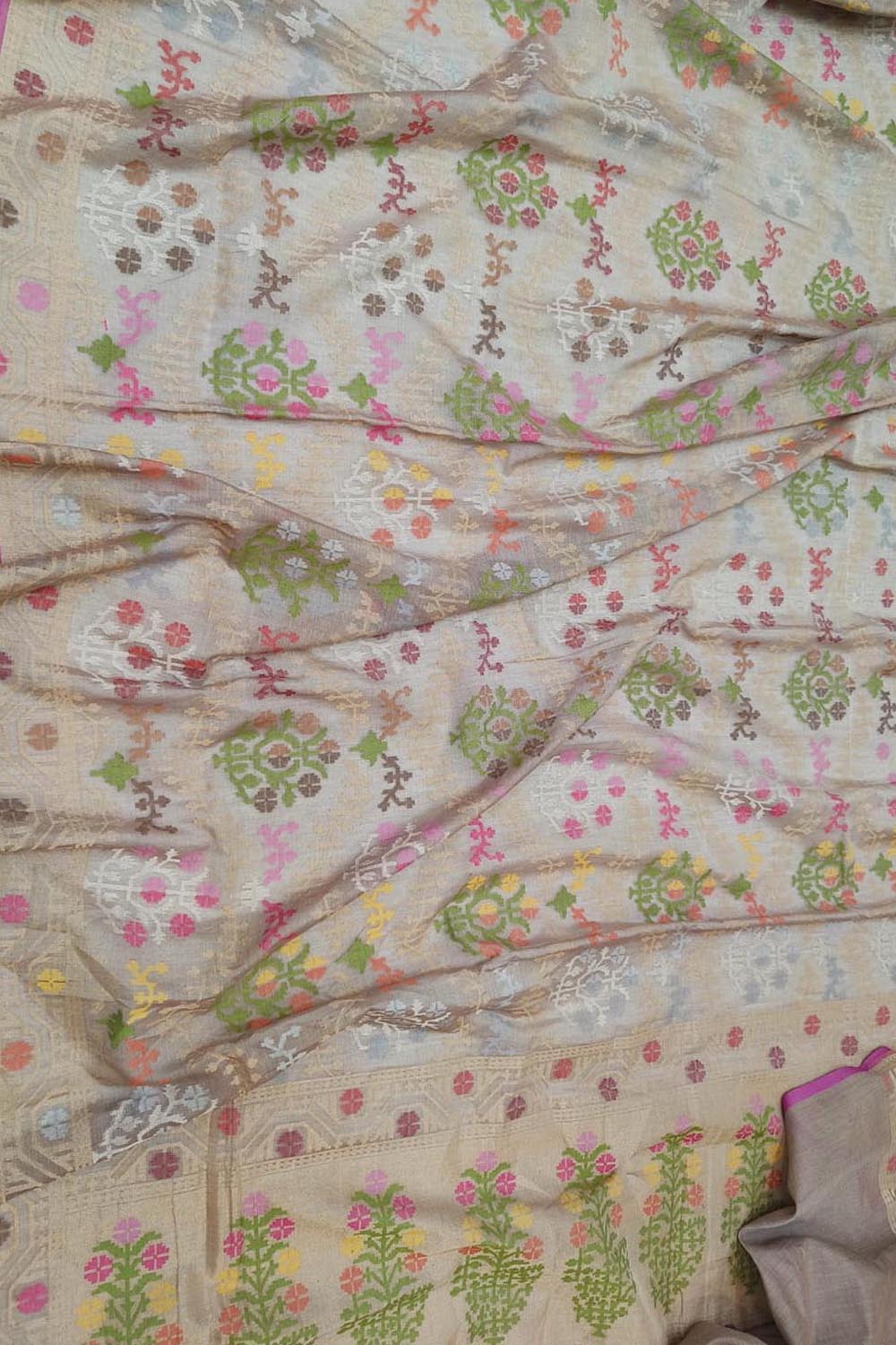 Pastel Banarasi Handloom Cotton Saree - Luxurion World