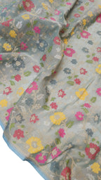 Elegant Grey Banarasi Cotton Saree - Luxurion World