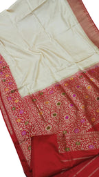 Elegant Off White Handloom Banarasi Silk Saree - Luxurion World