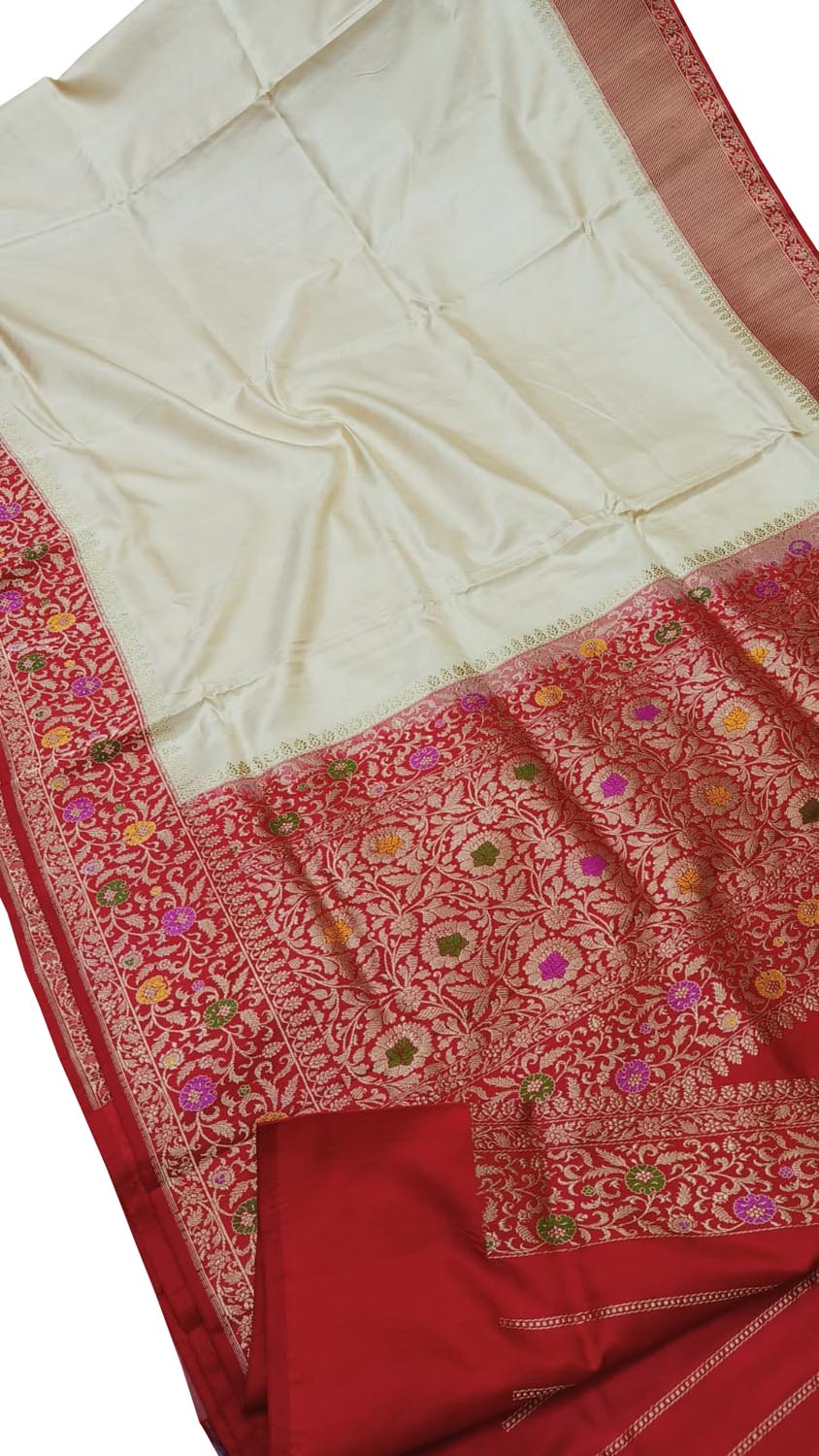 Elegant Off White Handloom Banarasi Silk Saree - Luxurion World