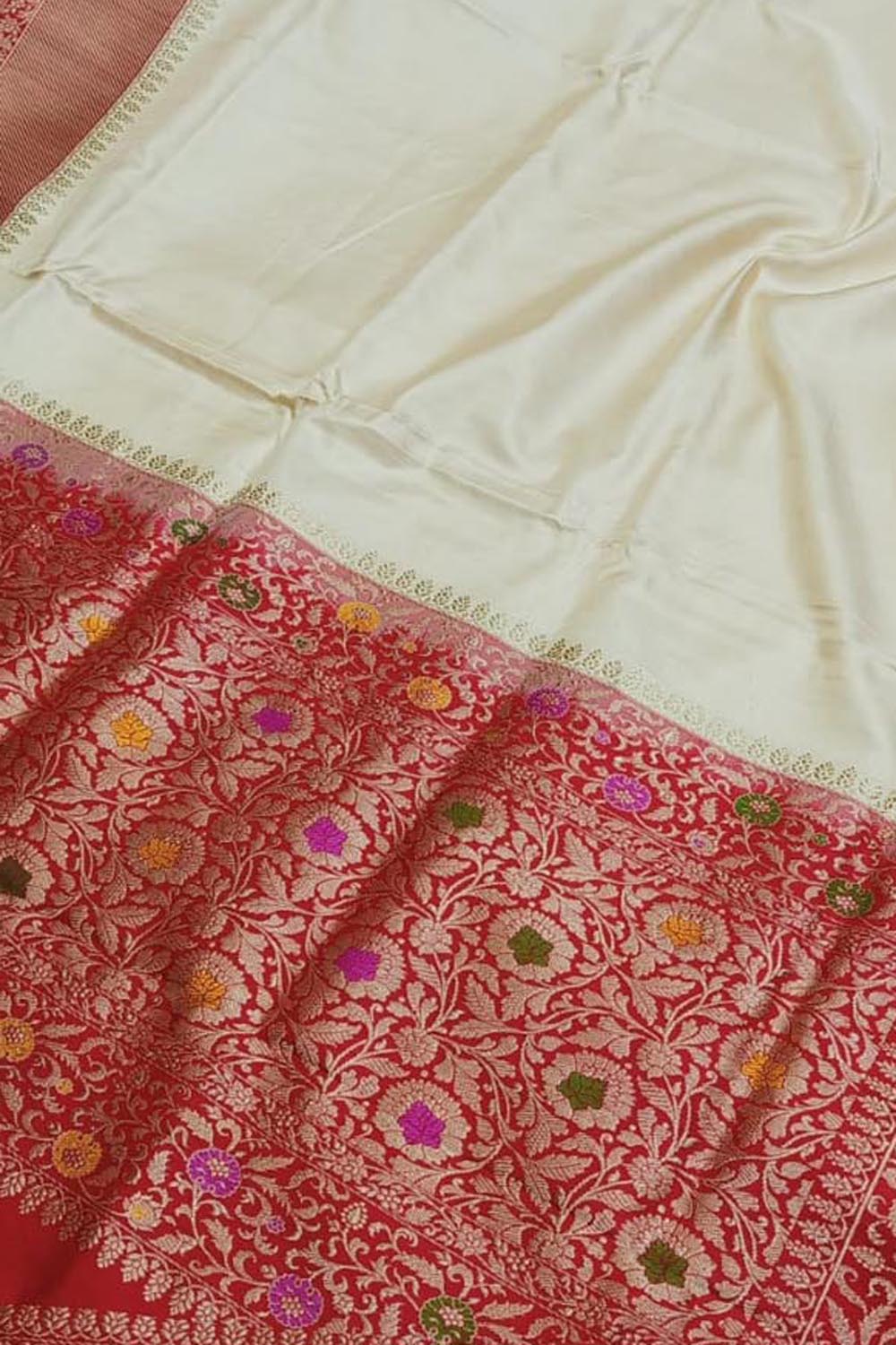 Elegant Off White Handloom Banarasi Silk Saree - Luxurion World
