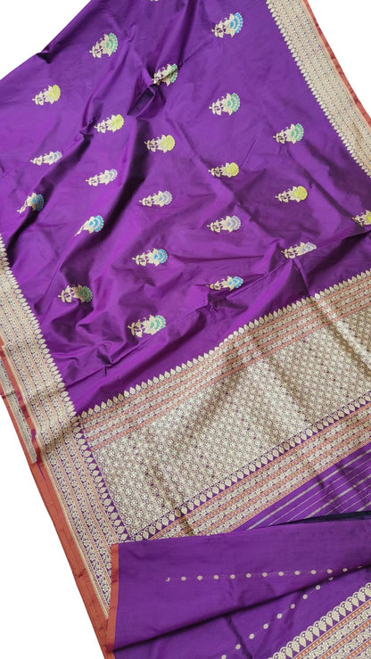 Exquisite Purple Handloom Banarasi Silk Saree - Luxurion World