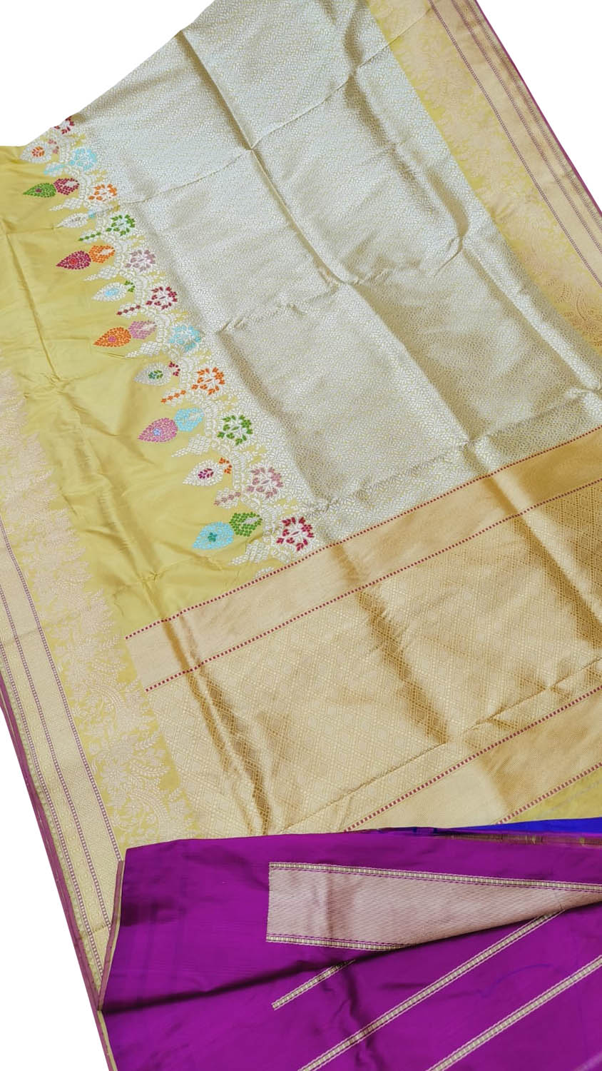 Yellow & Pastel Handloom Banarasi Katan Silk Saree - Luxurion World