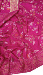 Exquisite Pink Banarasi Handloom Pure Katan Silk Saree - Luxurion World