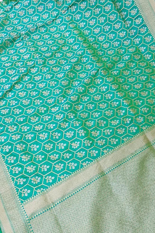 Blue And Green Shot Banarasi Handloom Pure Katan Silk Sona Roopa Saree - Luxurion World