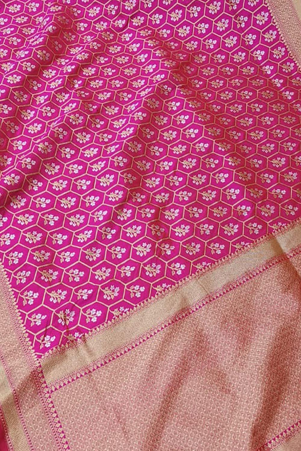 Exquisite Pink Banarasi Handloom Pure Katan Silk Sona Roopa Saree - Luxurion World