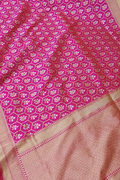 Exquisite Pink Banarasi Handloom Pure Katan Silk Sona Roopa Saree - Luxurion World