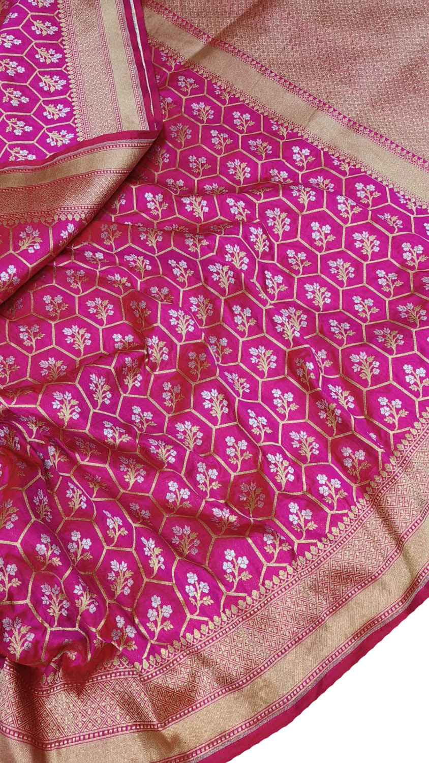 Exquisite Pink Banarasi Handloom Pure Katan Silk Sona Roopa Saree - Luxurion World