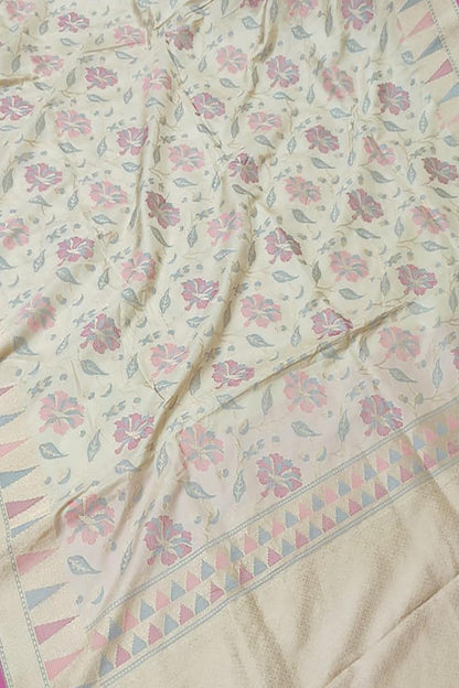 Exquisite Pastel Banarasi Handloom Pure Katan Silk Saree - Luxurion World