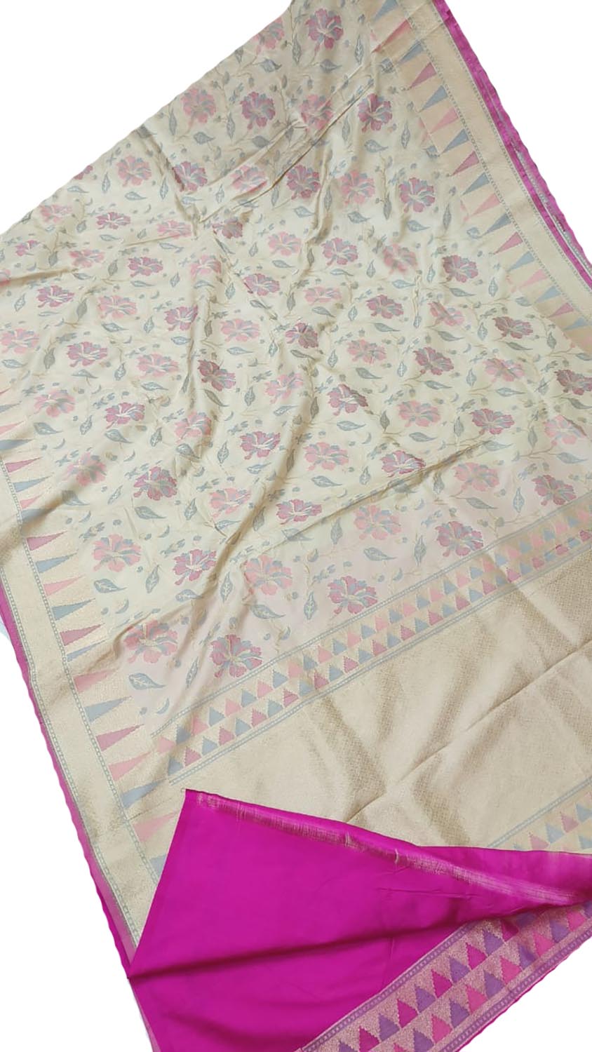 Exquisite Pastel Banarasi Handloom Pure Katan Silk Saree - Luxurion World
