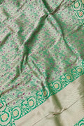 Exquisite Green Banarasi Handloom Pure Katan Silk Meenakari Saree - Luxurion World