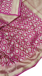 Exquisite Pink Banarasi Handloom Pure Katan Silk Saree - Luxurion World