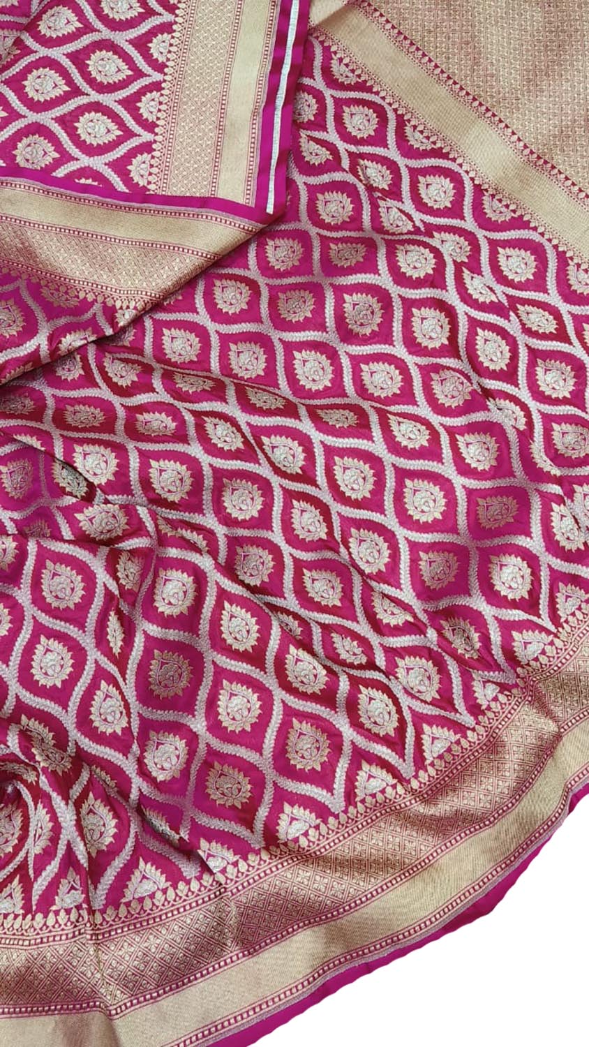 Exquisite Pink Banarasi Handloom Pure Katan Silk Saree - Luxurion World