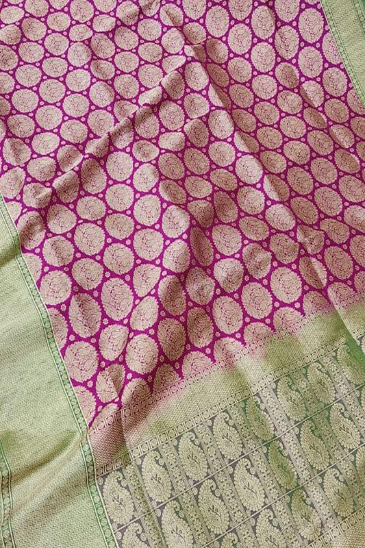Exquisite Purple & Green Banarasi Handloom Pure Katan Silk Saree - Luxurion World