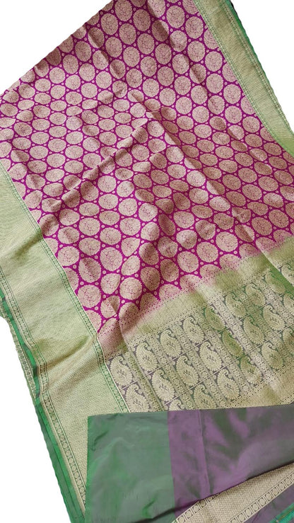 Exquisite Purple & Green Banarasi Handloom Pure Katan Silk Saree - Luxurion World